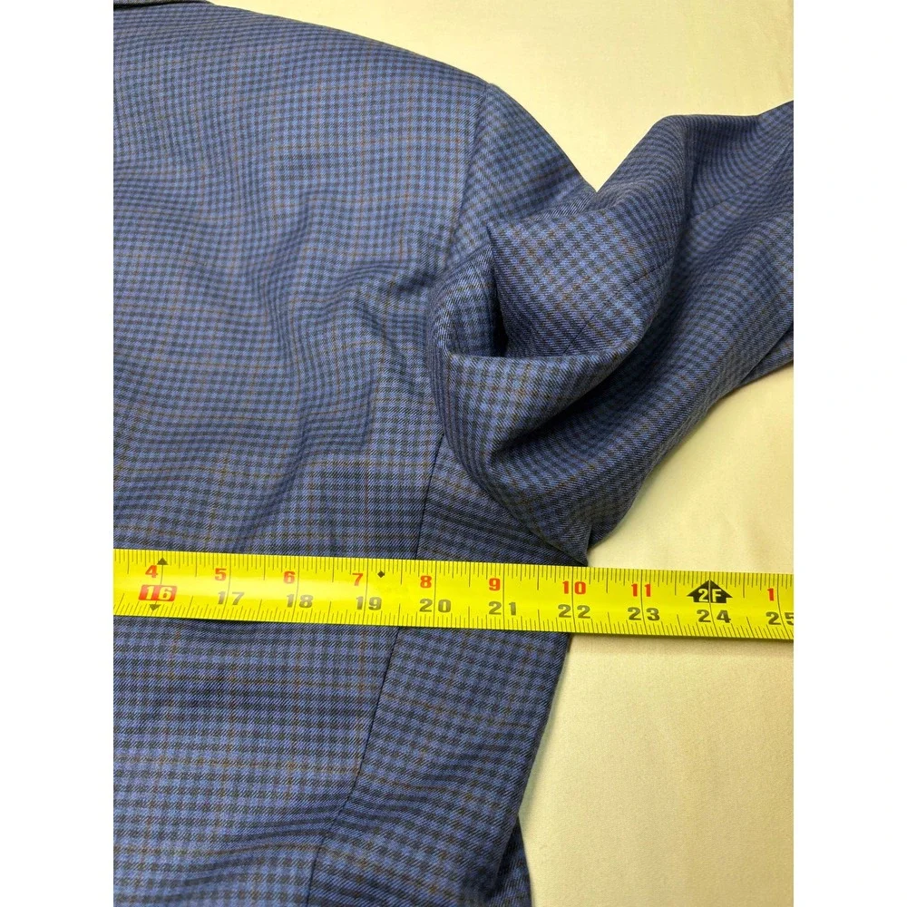 NWT Peter Millar SB Flynn Blue Micro Check 100% Wool Blazer Coat Mens 44S $595